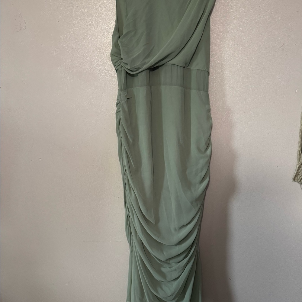 Abercrombie & Fitch Green Asymmetrical Ruched Gown